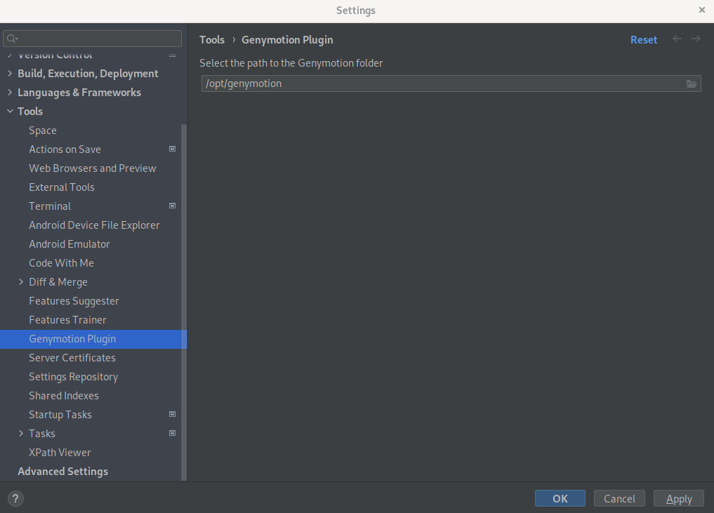 Android Studio Preferences window