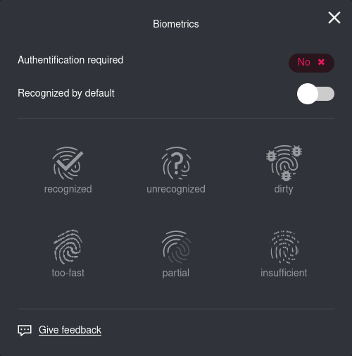 Biometrics widget disabled