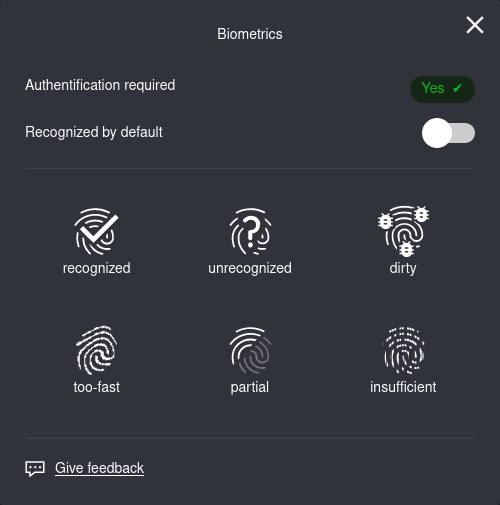 Biometrics widget enabled